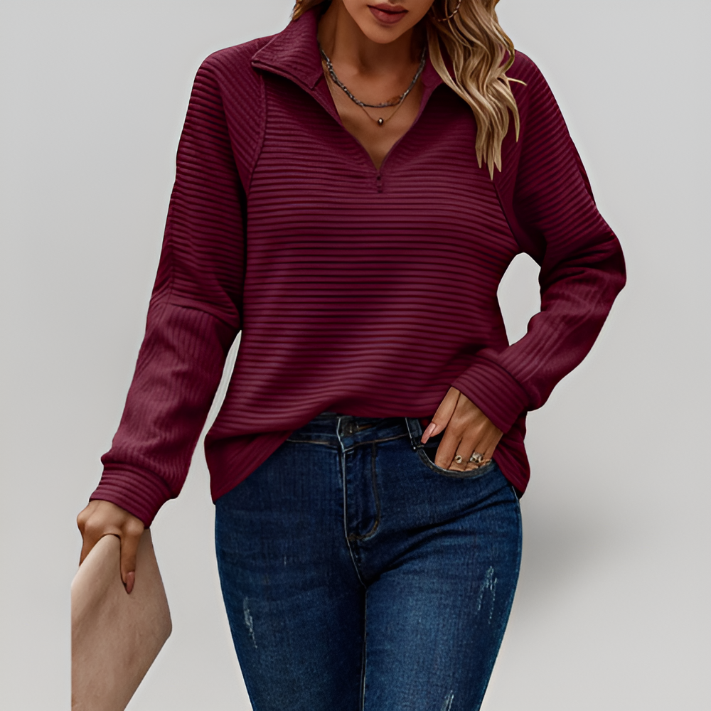 MiaVendi | Women Ribbed Half Zip Jumper Relaxed Fit