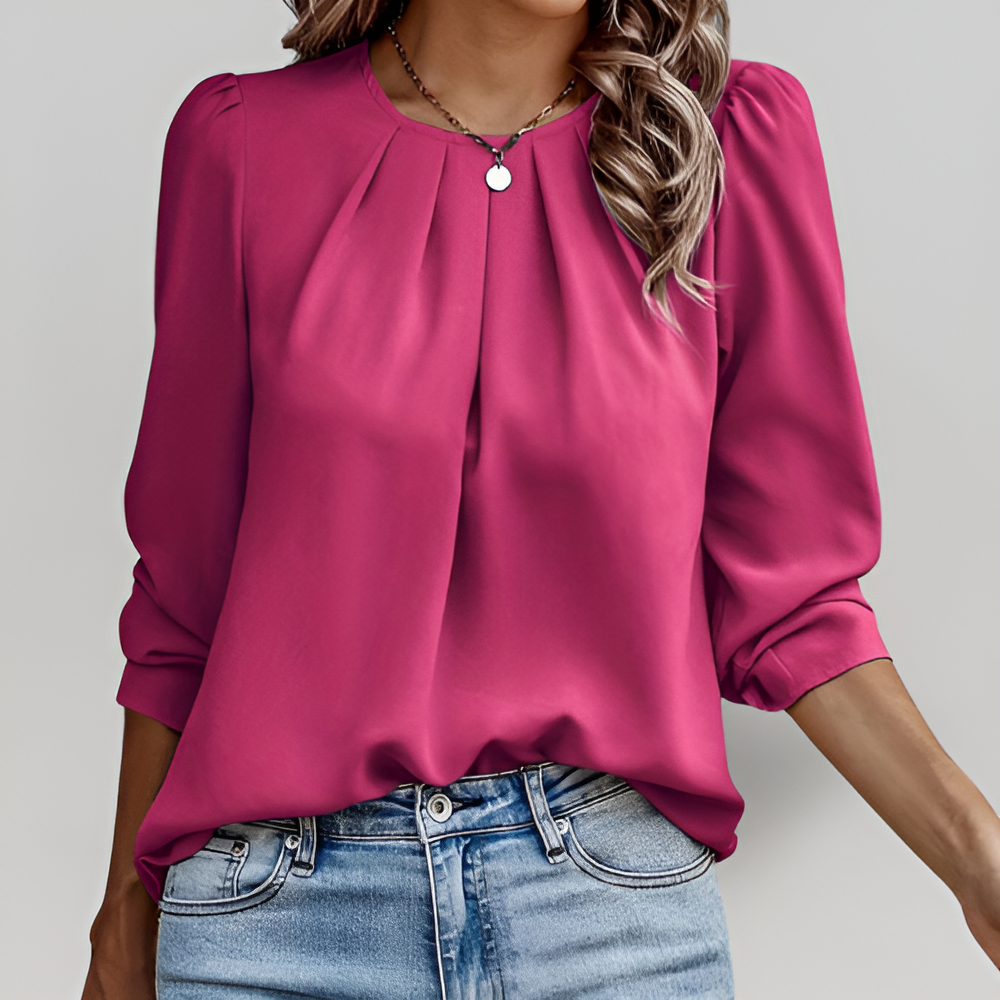 MiaVendi | Retro Pleated Blouse With Puff Sleeves Work Top