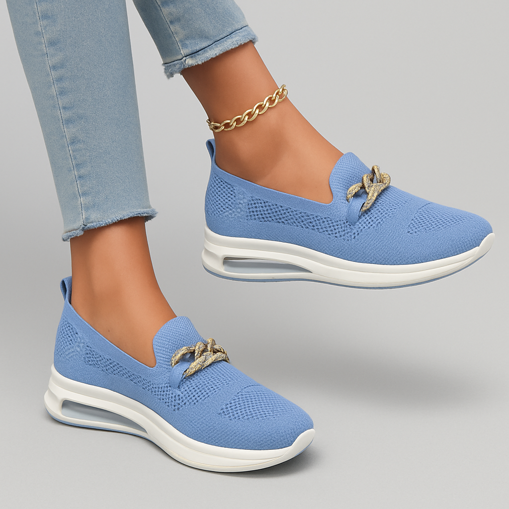 MiaVendi | Knit Slip On Women Loafers With Chain Accent