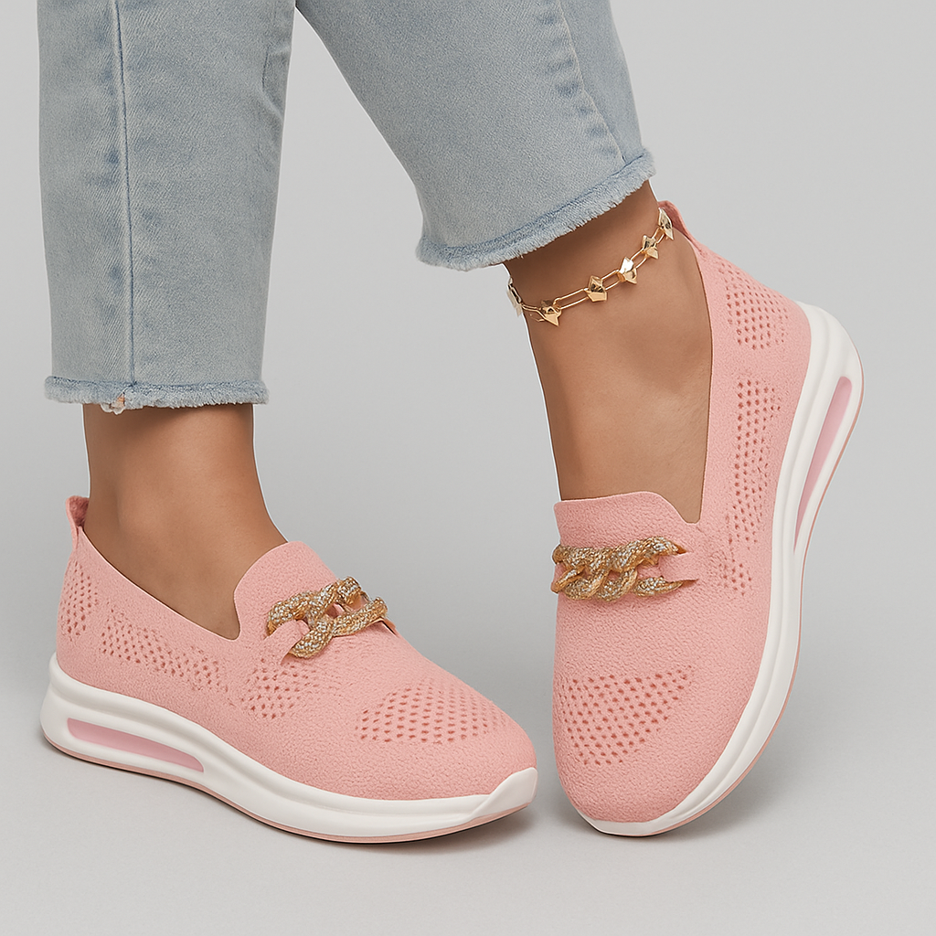 MiaVendi | Knit Slip On Women Loafers With Chain Accent