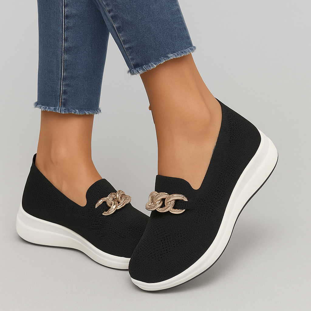 MiaVendi | Knit Slip On Women Loafers With Chain Accent