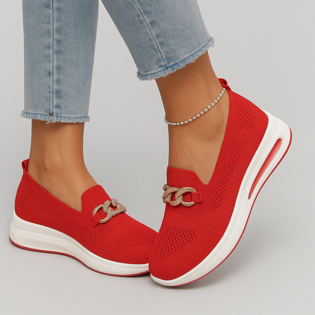 MiaVendi | Knit Slip On Women Loafers With Chain Accent