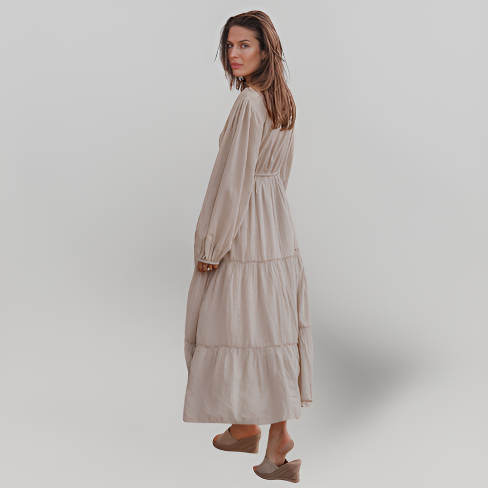 MiaVendi | Sand Maxi Dress V Neck Tassel Lurex Detail