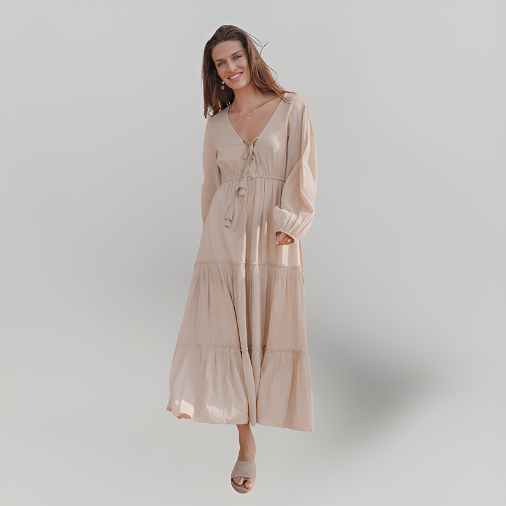 MiaVendi | Sand Maxi Dress V Neck Tassel Lurex Detail