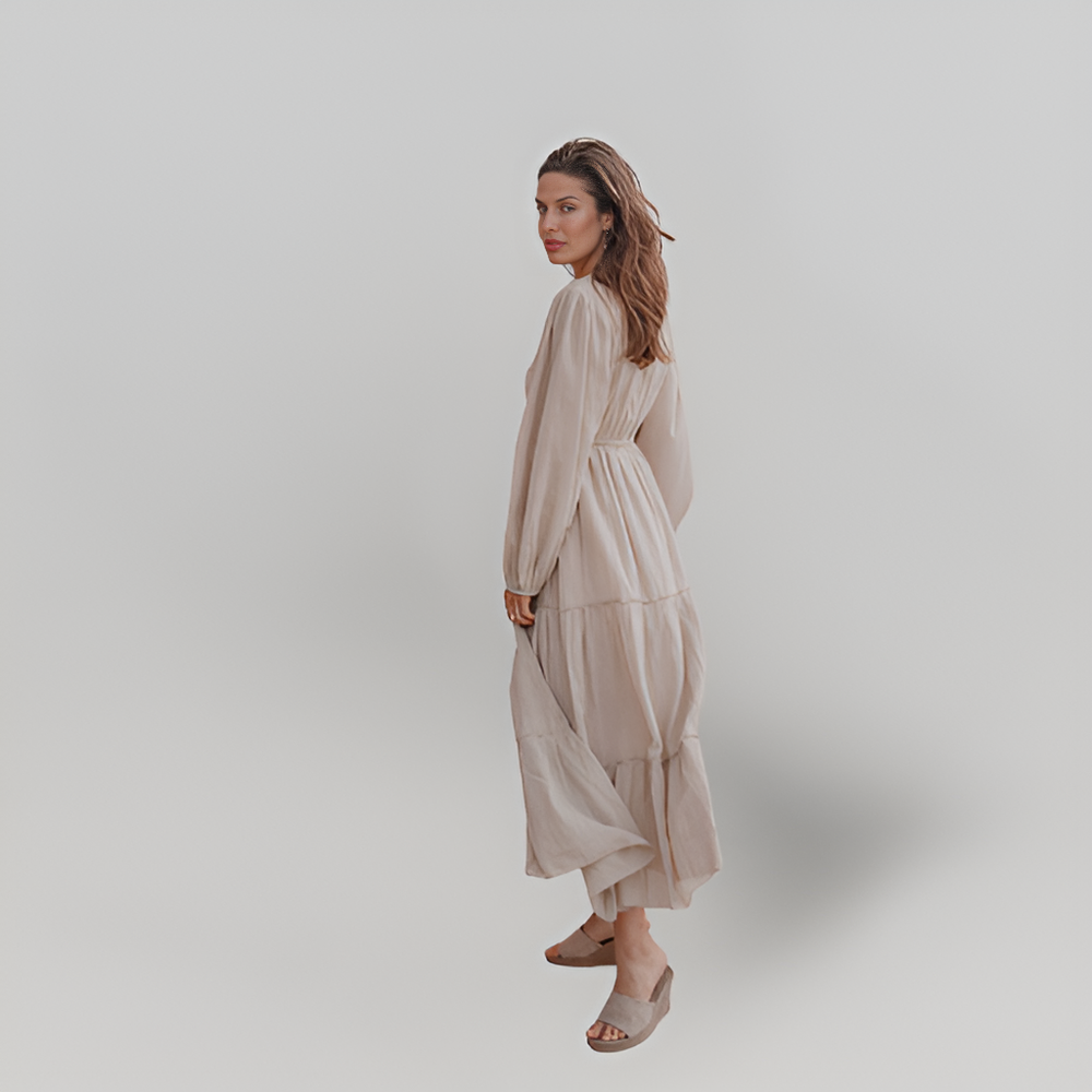 MiaVendi | Sand Maxi Dress V Neck Tassel Lurex Detail