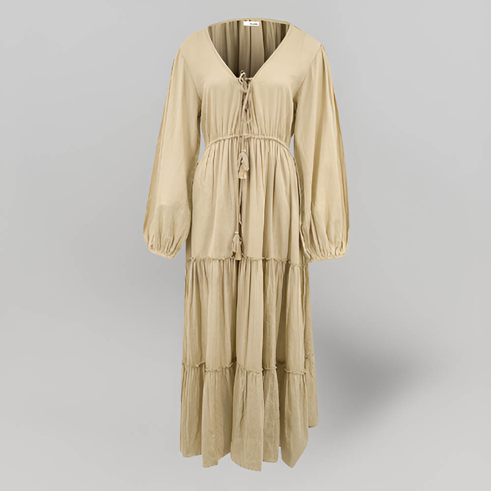 MiaVendi | Sand Maxi Dress V Neck Tassel Lurex Detail