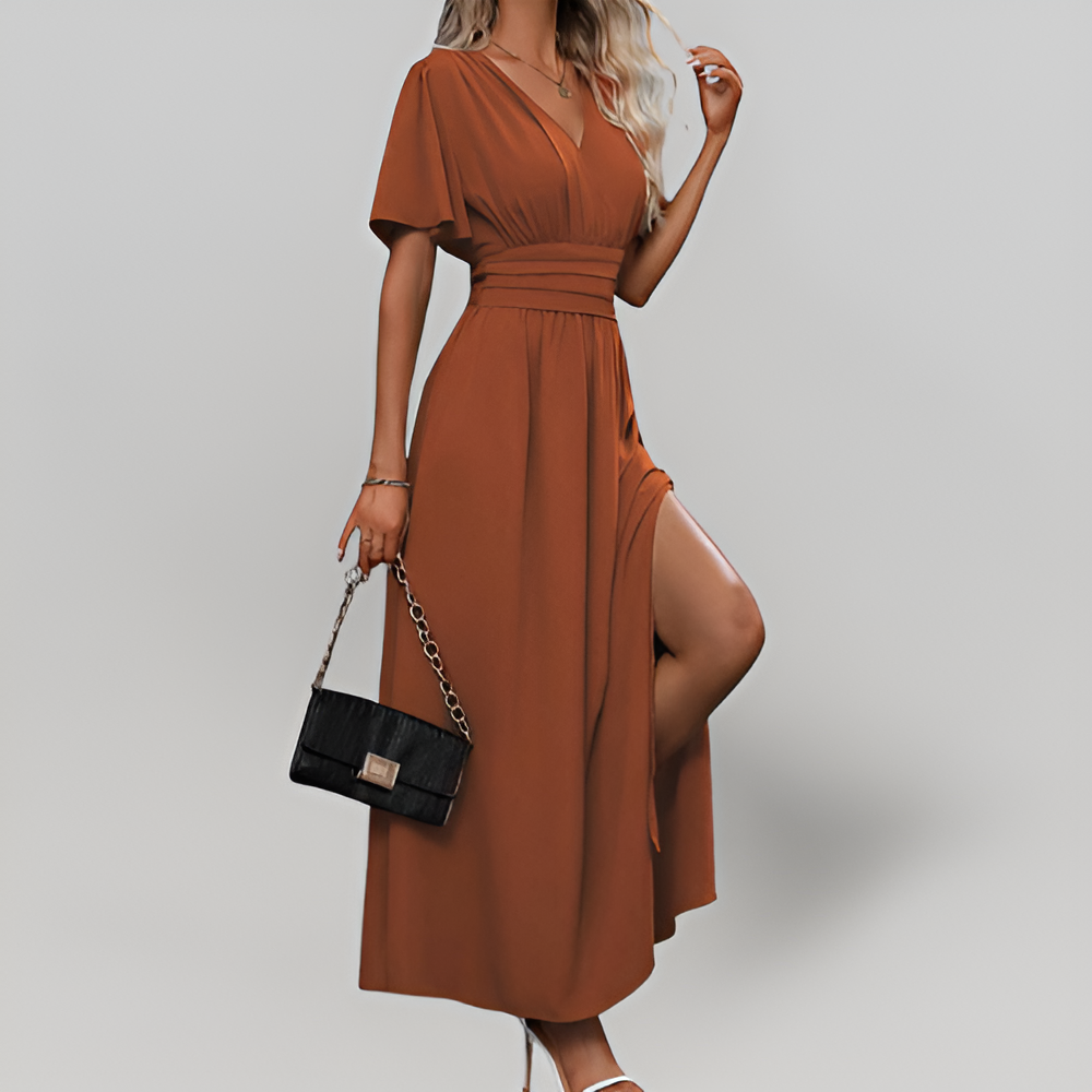 MiaVendi | Women's Pleated Waist Midi Romantic Dress