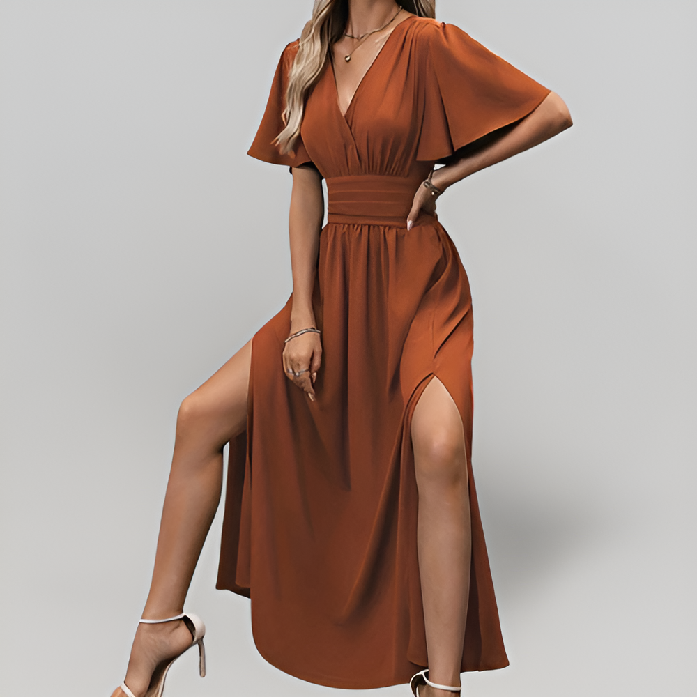 MiaVendi | Women's Pleated Waist Midi Romantic Dress