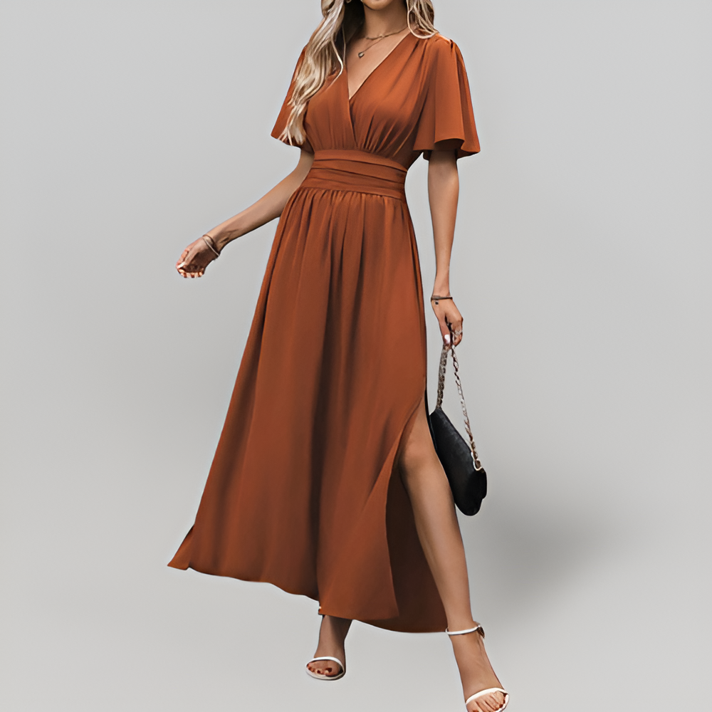 MiaVendi | Women's Pleated Waist Midi Romantic Dress