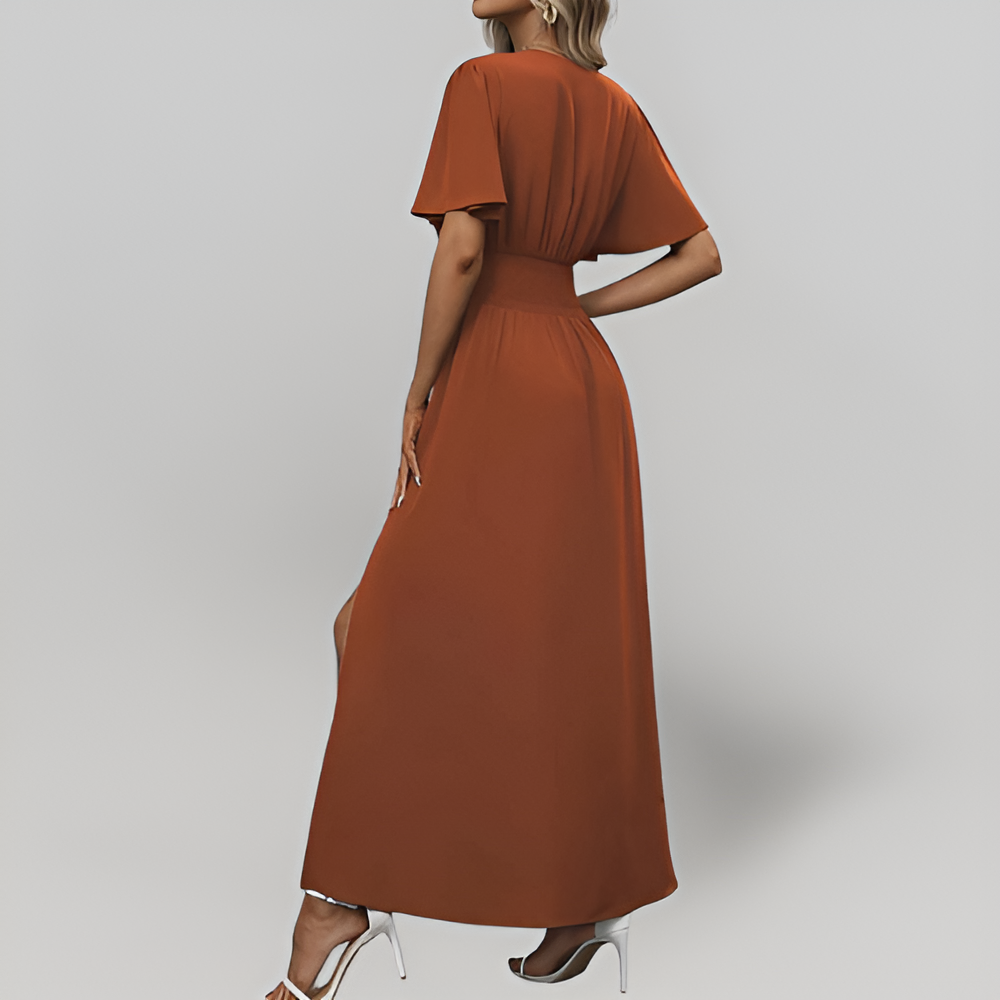 MiaVendi | Women's Pleated Waist Midi Romantic Dress