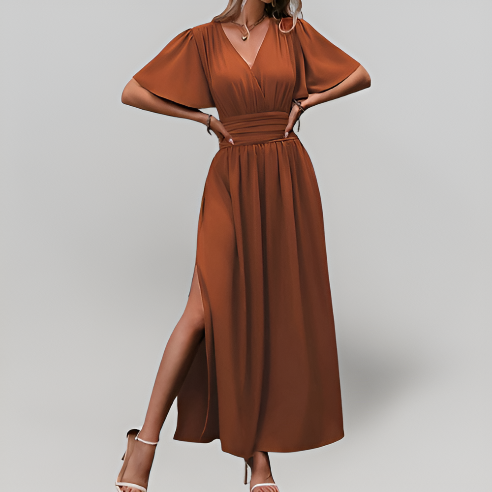 MiaVendi | Women's Pleated Waist Midi Romantic Dress