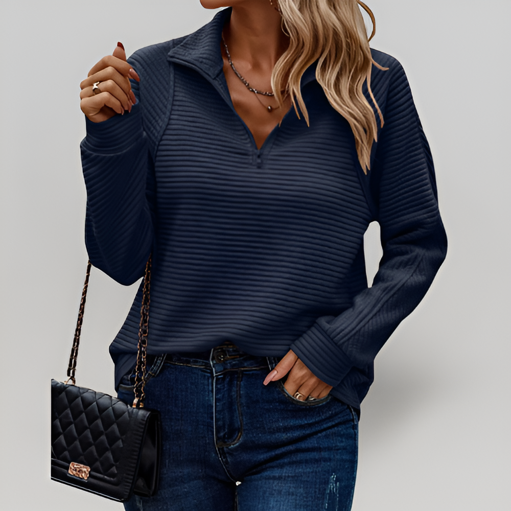 MiaVendi | Women Ribbed Half Zip Jumper Relaxed Fit
