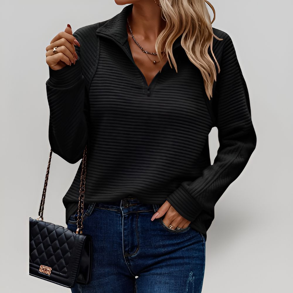MiaVendi | Women Ribbed Half Zip Jumper Relaxed Fit