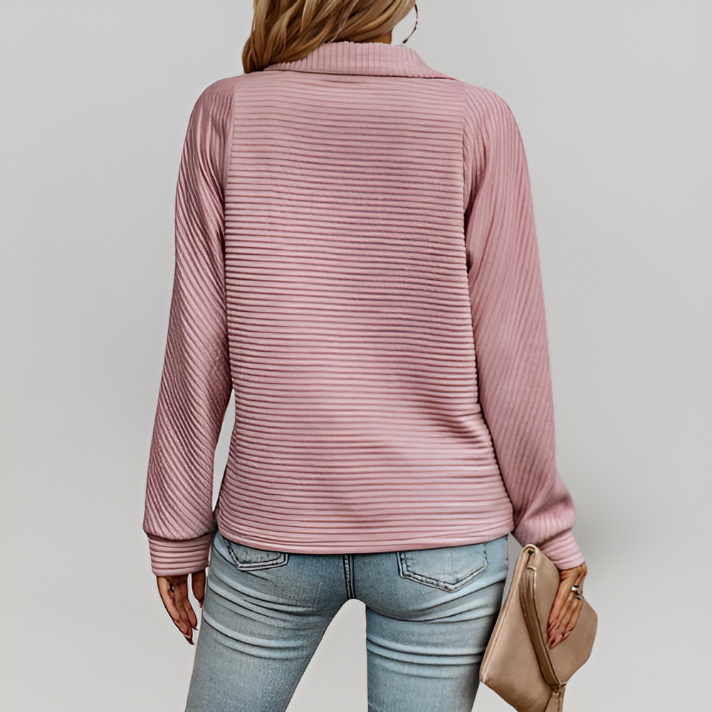 MiaVendi | Women Ribbed Half Zip Jumper Relaxed Fit