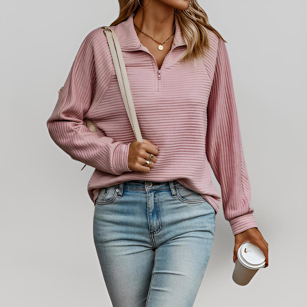 MiaVendi | Women Ribbed Half Zip Jumper Relaxed Fit