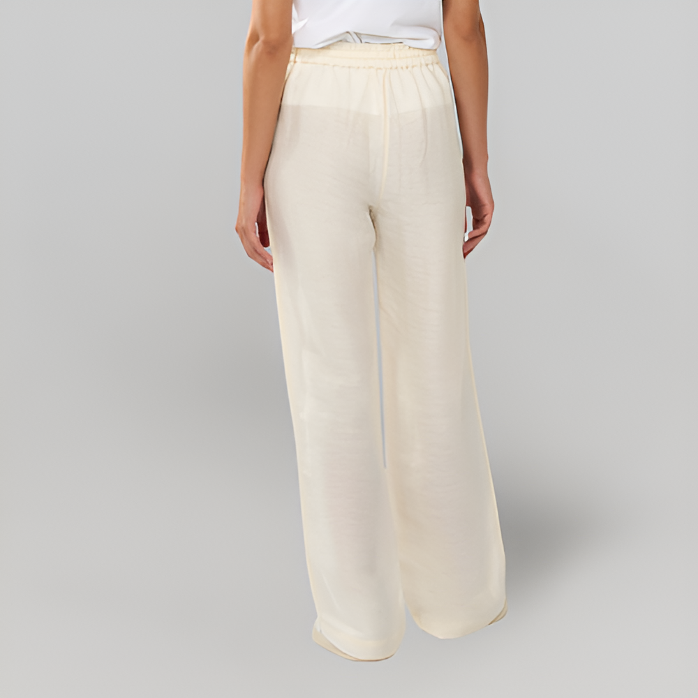 MiaVendi | Linen Blend Elastic Waist Straight Pants