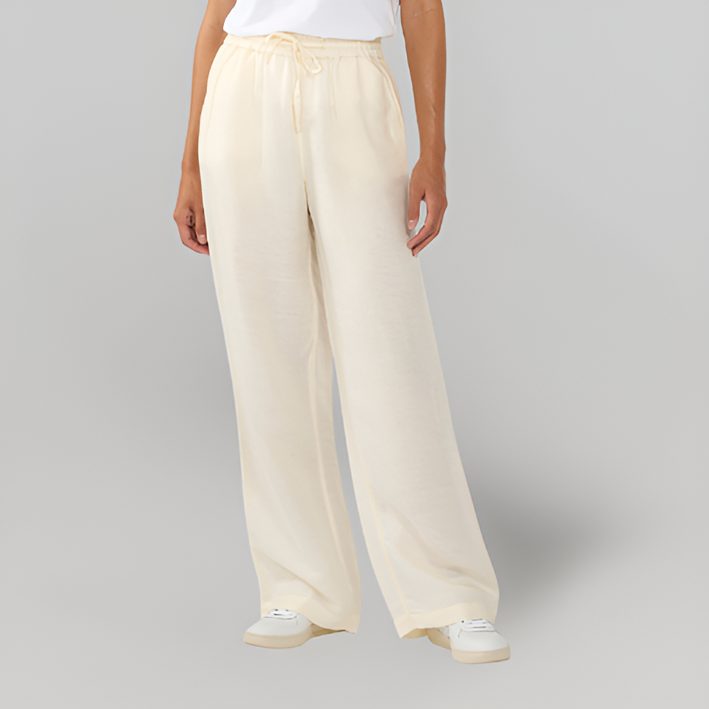 MiaVendi | Linen Blend Elastic Waist Straight Pants