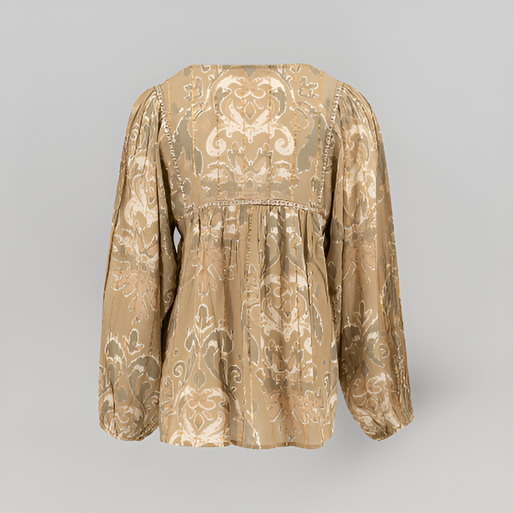 MiaVendi | Khaki Baroque Blouse V Neck Sequined Detail
