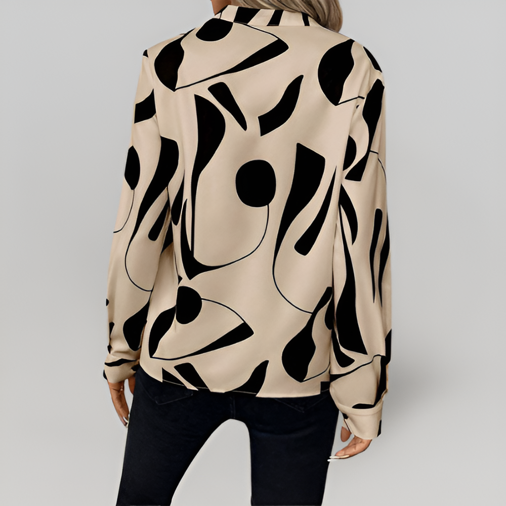 MiaVendi | Ladies Abstract Print Cotton Blouse Beige