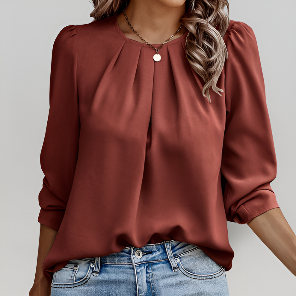 MiaVendi | Retro Pleated Blouse With Puff Sleeves Work Top