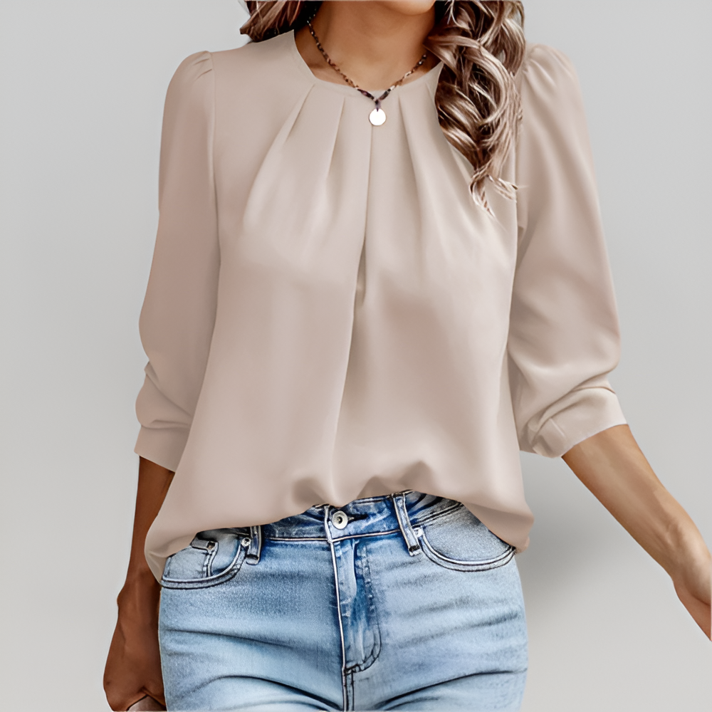 MiaVendi | Retro Pleated Blouse With Puff Sleeves Work Top